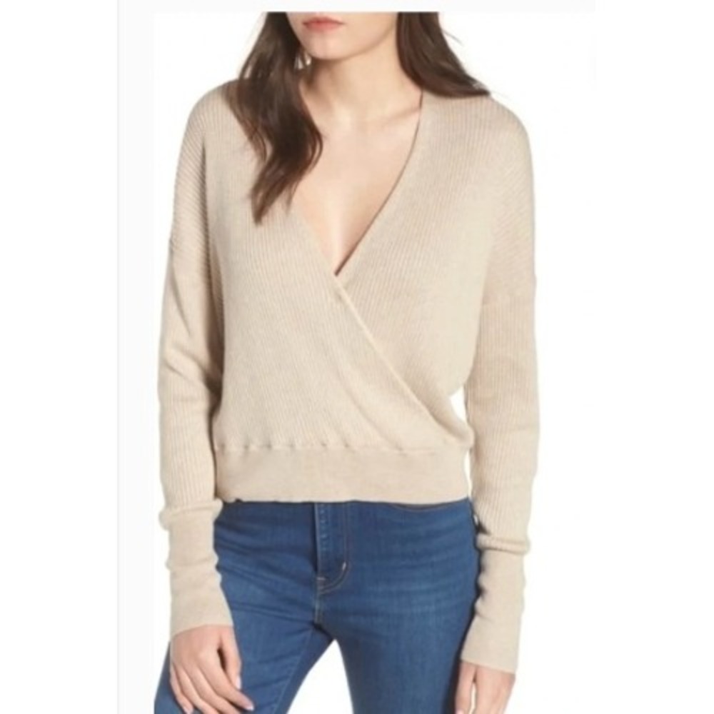 Leith Etherea Ruched Sweater Size XL Tan NEW Mohair Wool Blend‎ V-Neck Balloon